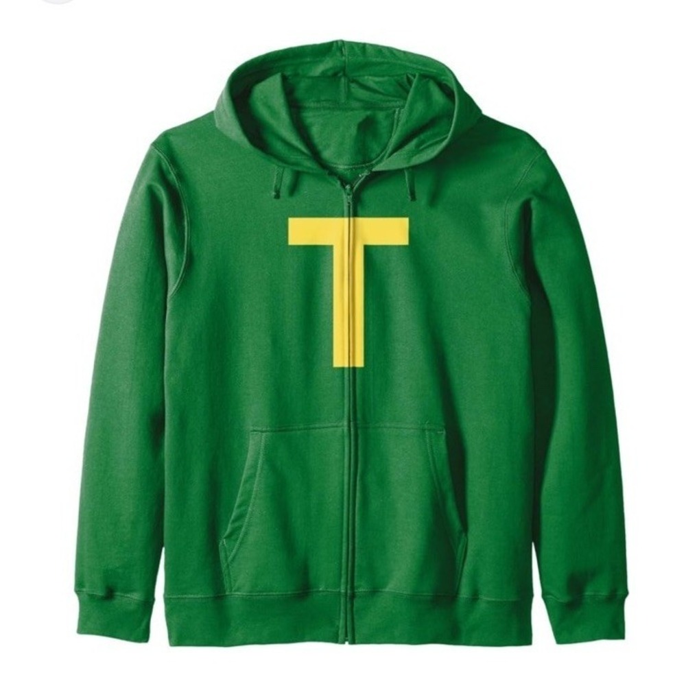 Funny Letter T Green Halloween Costume Zip Hoodie Large